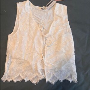 White Lace Tie-Front Vest